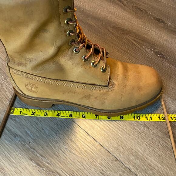 Timberlands Lace Up Combat Boots Men Sz 14 Tan Leather Made in USA Vintage Y2K - Picture 3 of 10